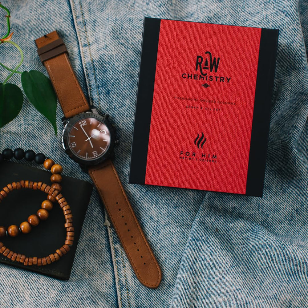 RawChemistry for Him set on a table suggests versatile use from casual to night.