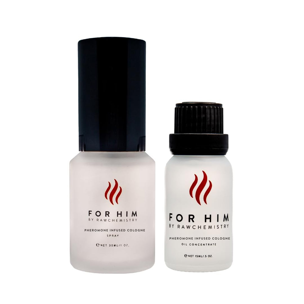 RawChemistry for Him packaging and cap detail emphasizes alcohol-free, oil-based formula.
