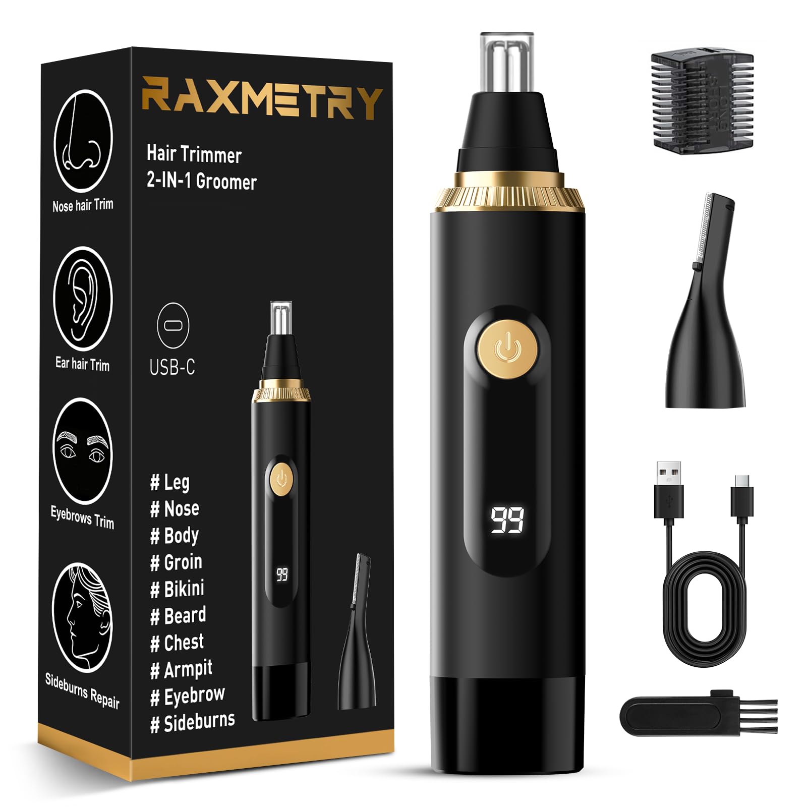 RAXMETRY nose-trimmer front view shows compact design for quick daily grooming