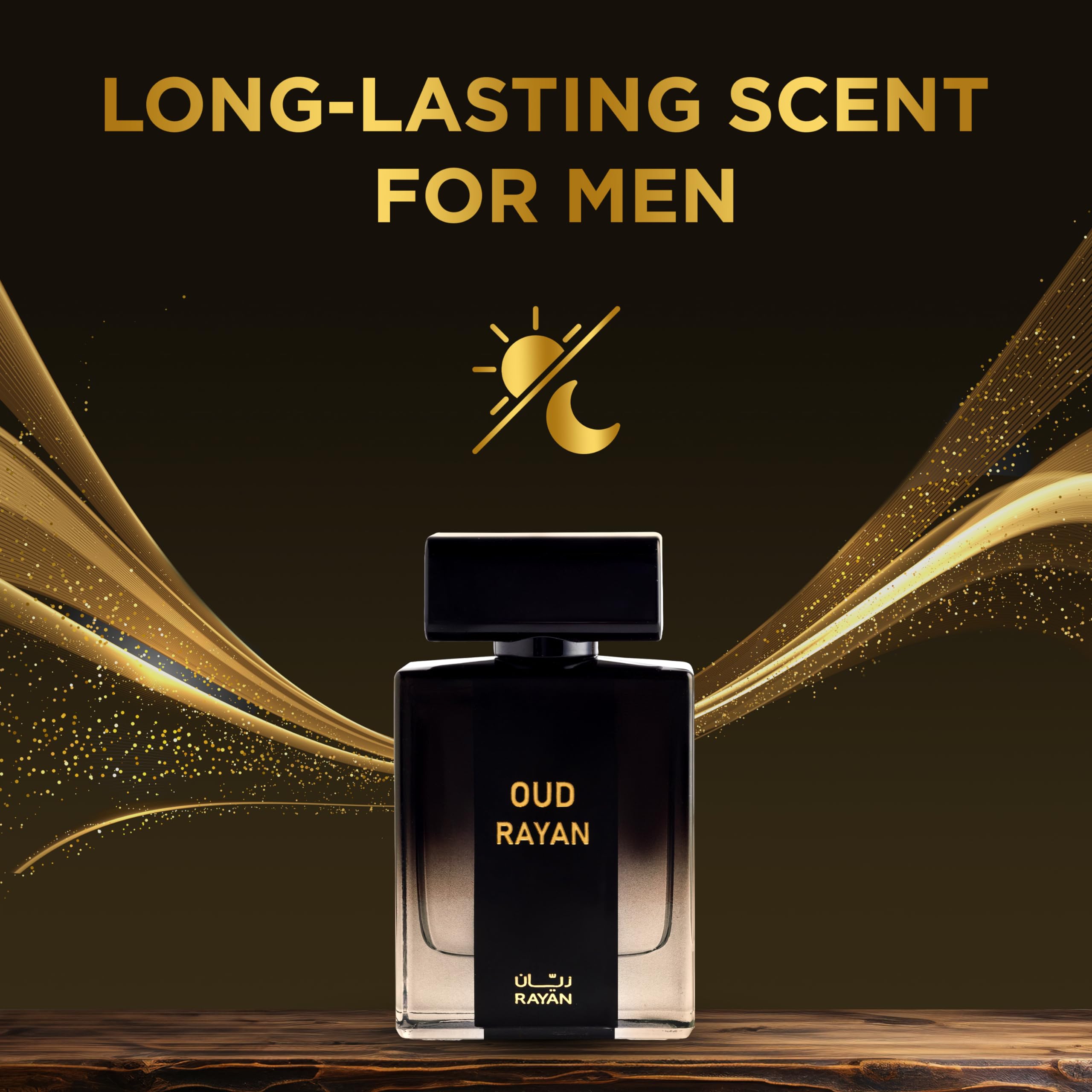 RAYAN Modern Oud Perfume label detail highlights Dubai-crafted luxury and skin safety