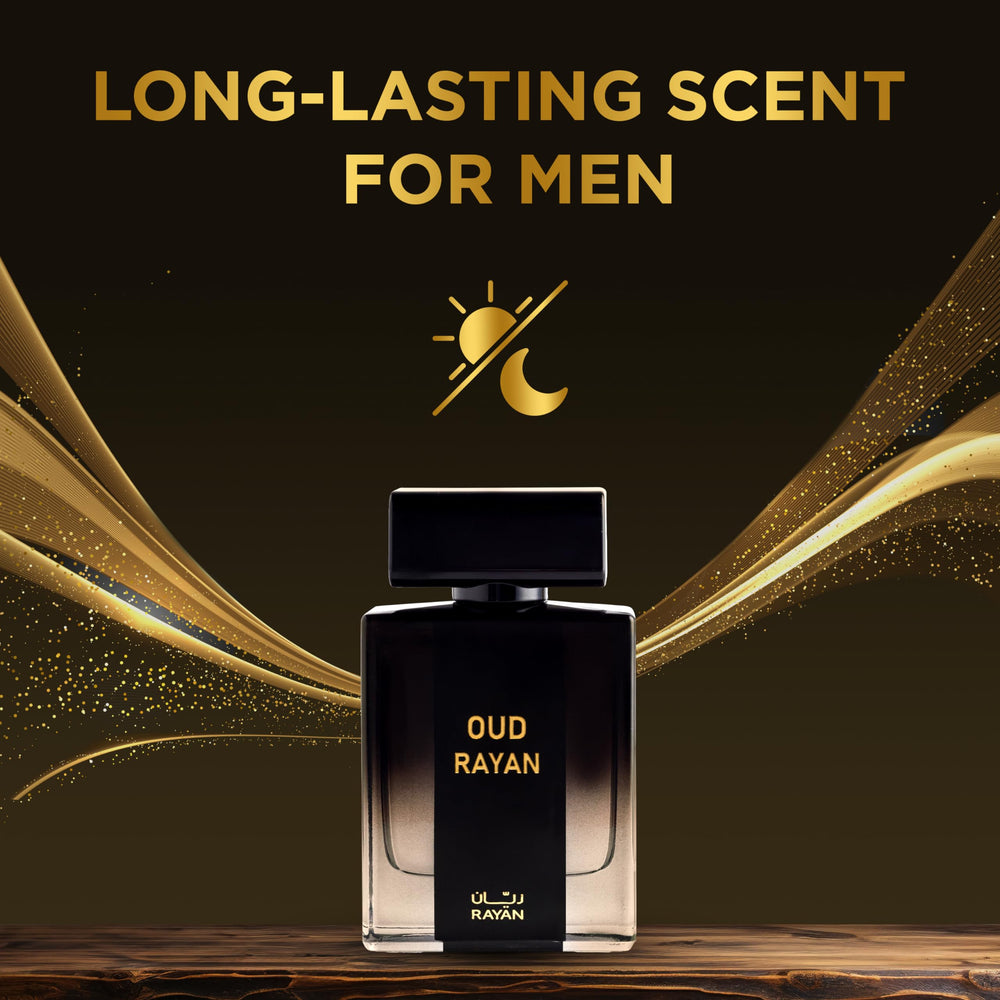 RAYAN Modern Oud Perfume label detail highlights Dubai-crafted luxury and skin safety