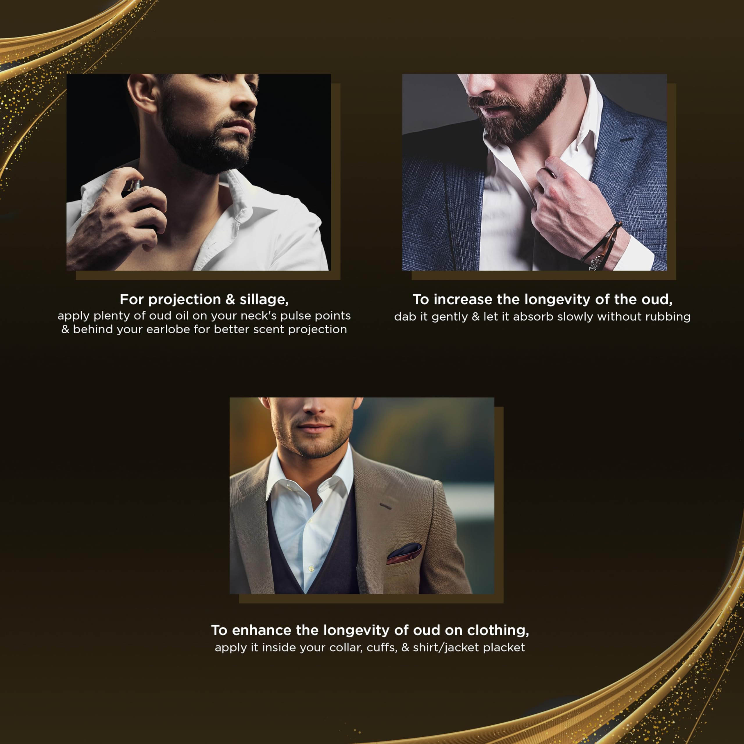 RAYAN Modern Oud Perfume spray action shows long-lasting application