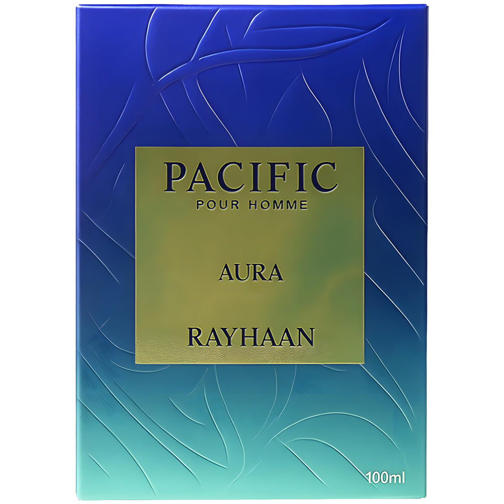 Rayhaan Pacific Aura amber and fig dry-down evokes coastal evening vibes.