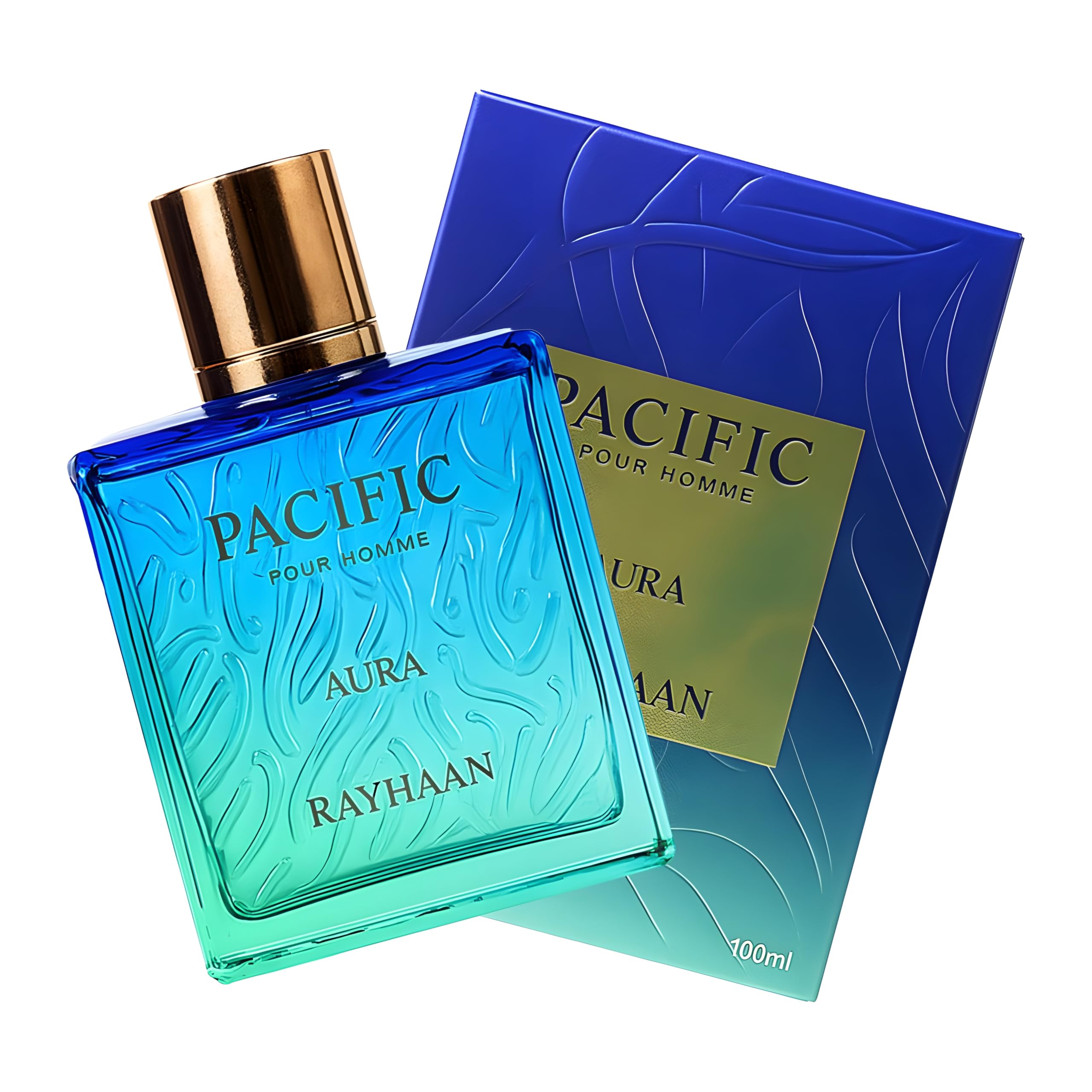 Rayhaan Pacific Aura gift-ready box packaging highlighting premium fragrance presentation.