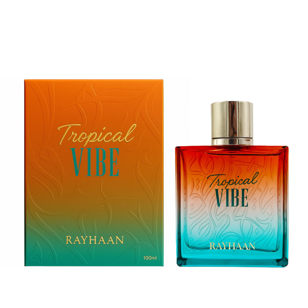 Rayhaan Tropical Vibe Amber, Sandalwood, and Musk provide a lasting warm finish.