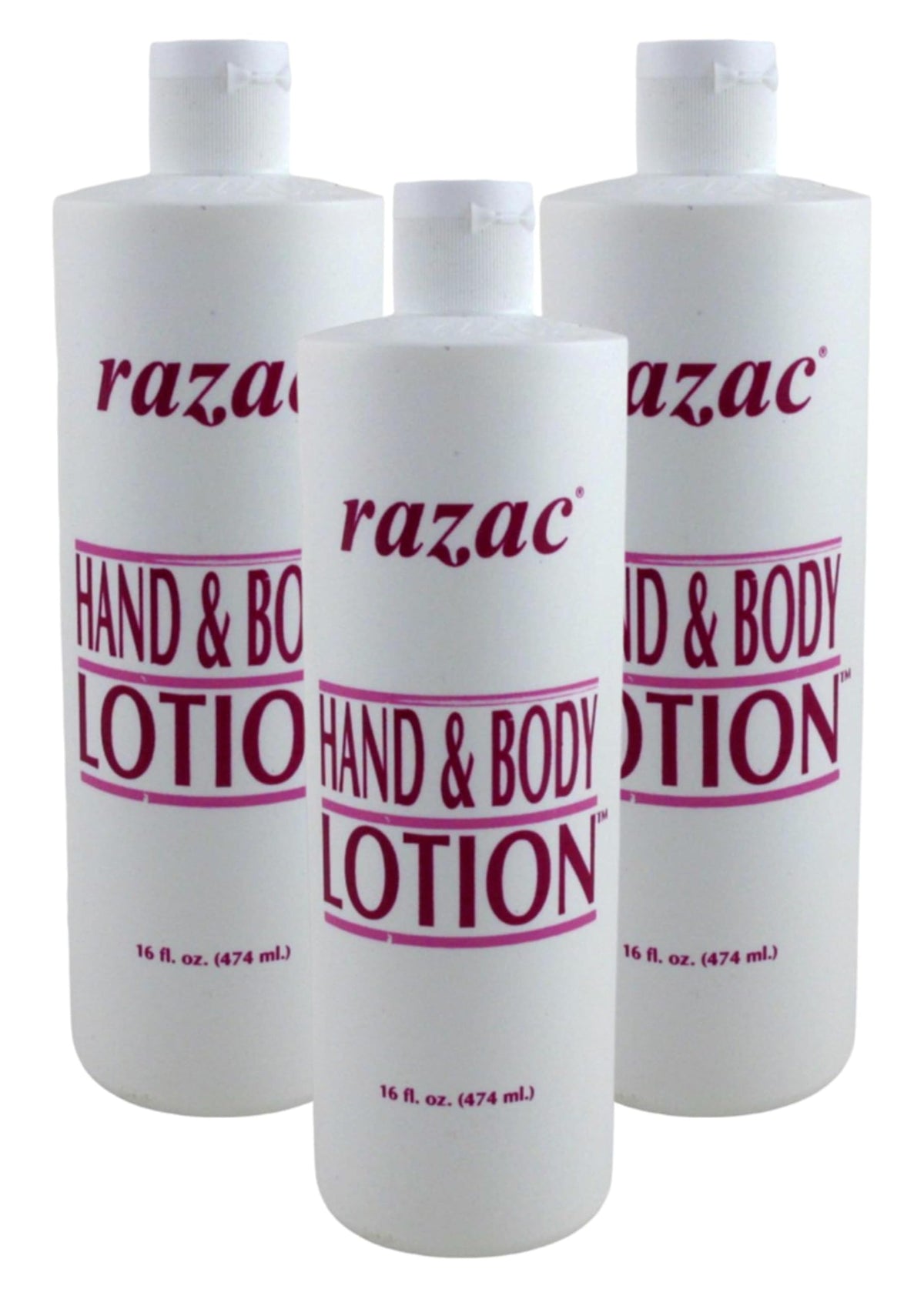 Razac hand and body lotion 16oz bottle delivers non-greasy hydration for everyday skin care.