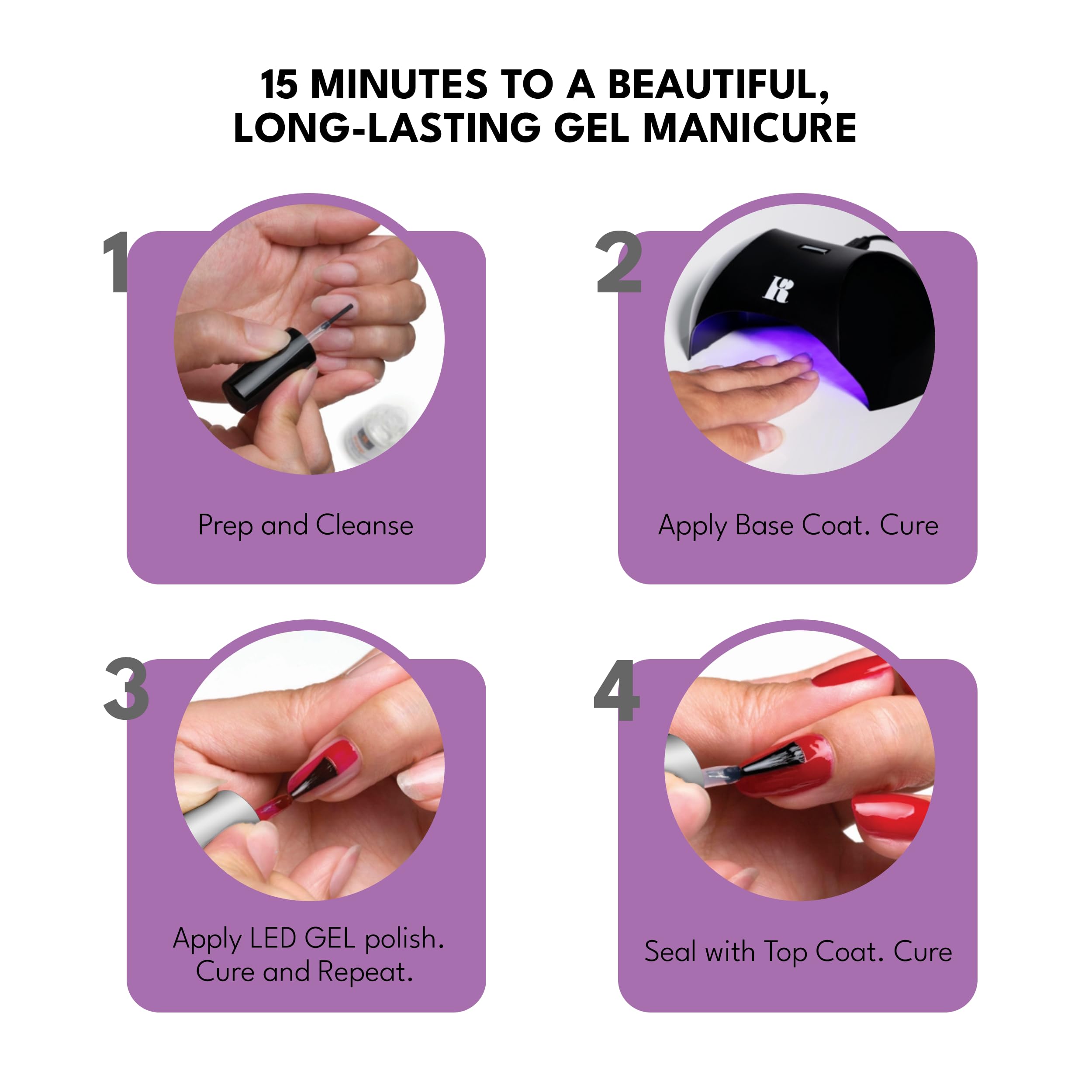 RC Red Carpet Manicure nails after cure with long-wear shine.