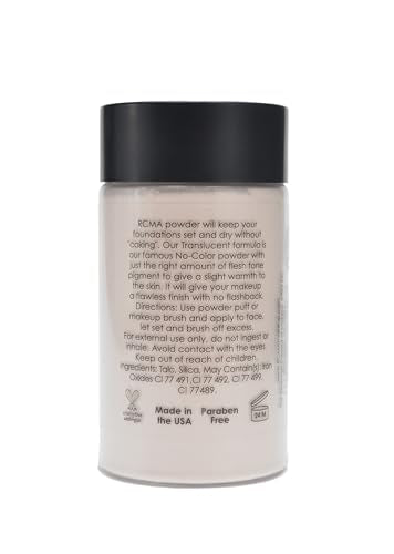 RCMA translucent loose powder brushed on skin yields a natural matte effect.