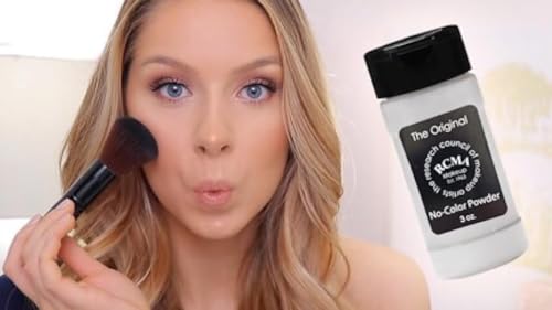 RCMA translucent loose powder close-up highlights smooth texture for a refined finish.