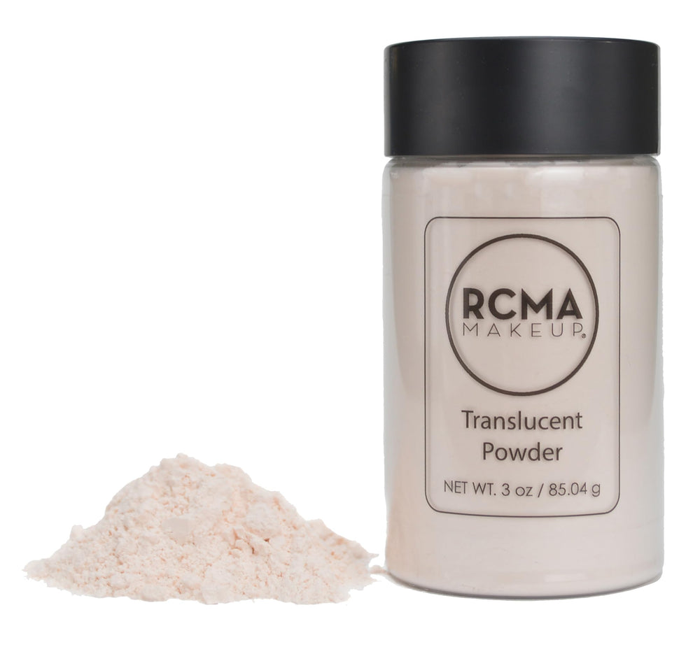 RCMA translucent powder on skin shows no flashback in photos.