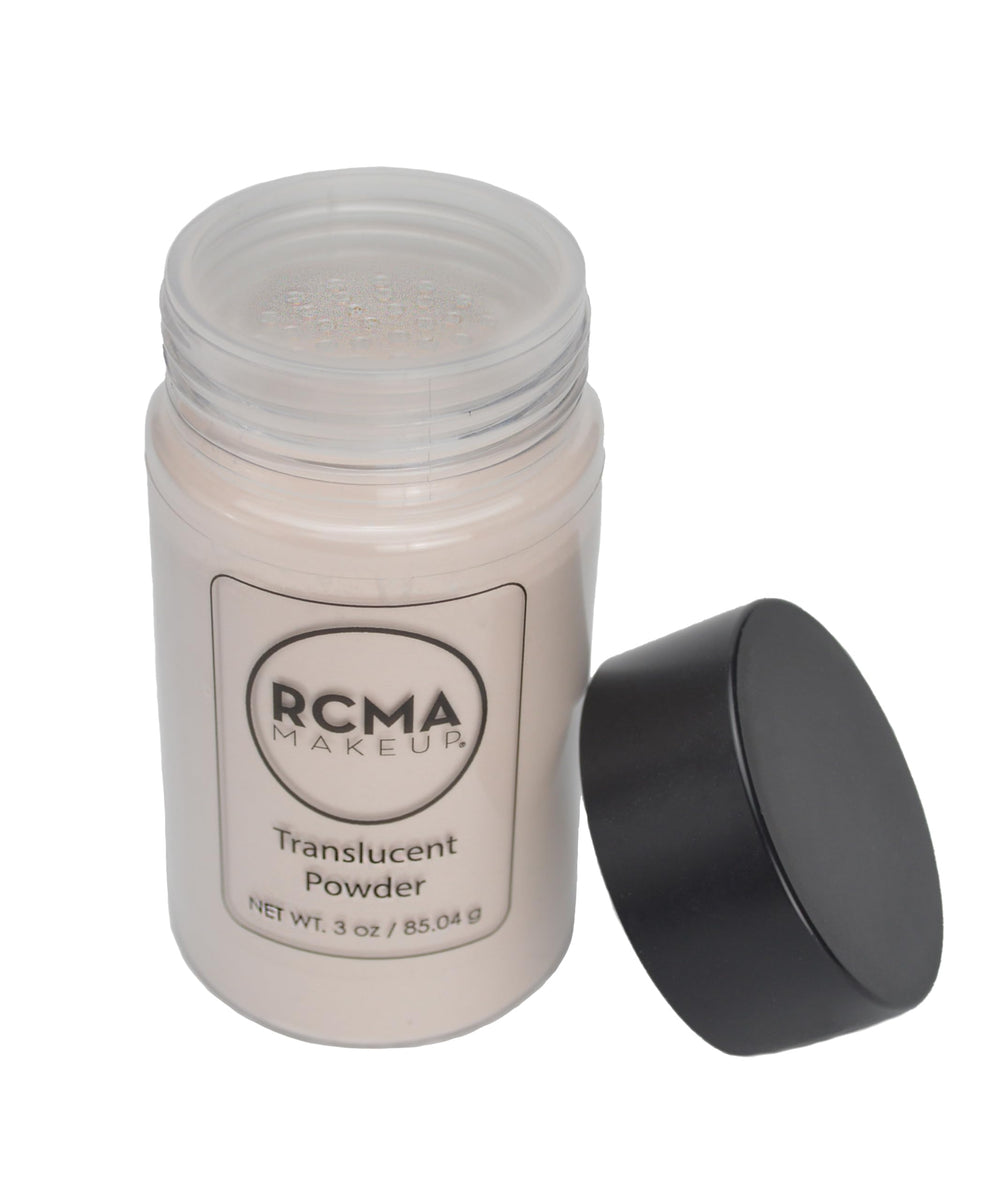 RCMA translucent loose powder controls shine for all-day wear.