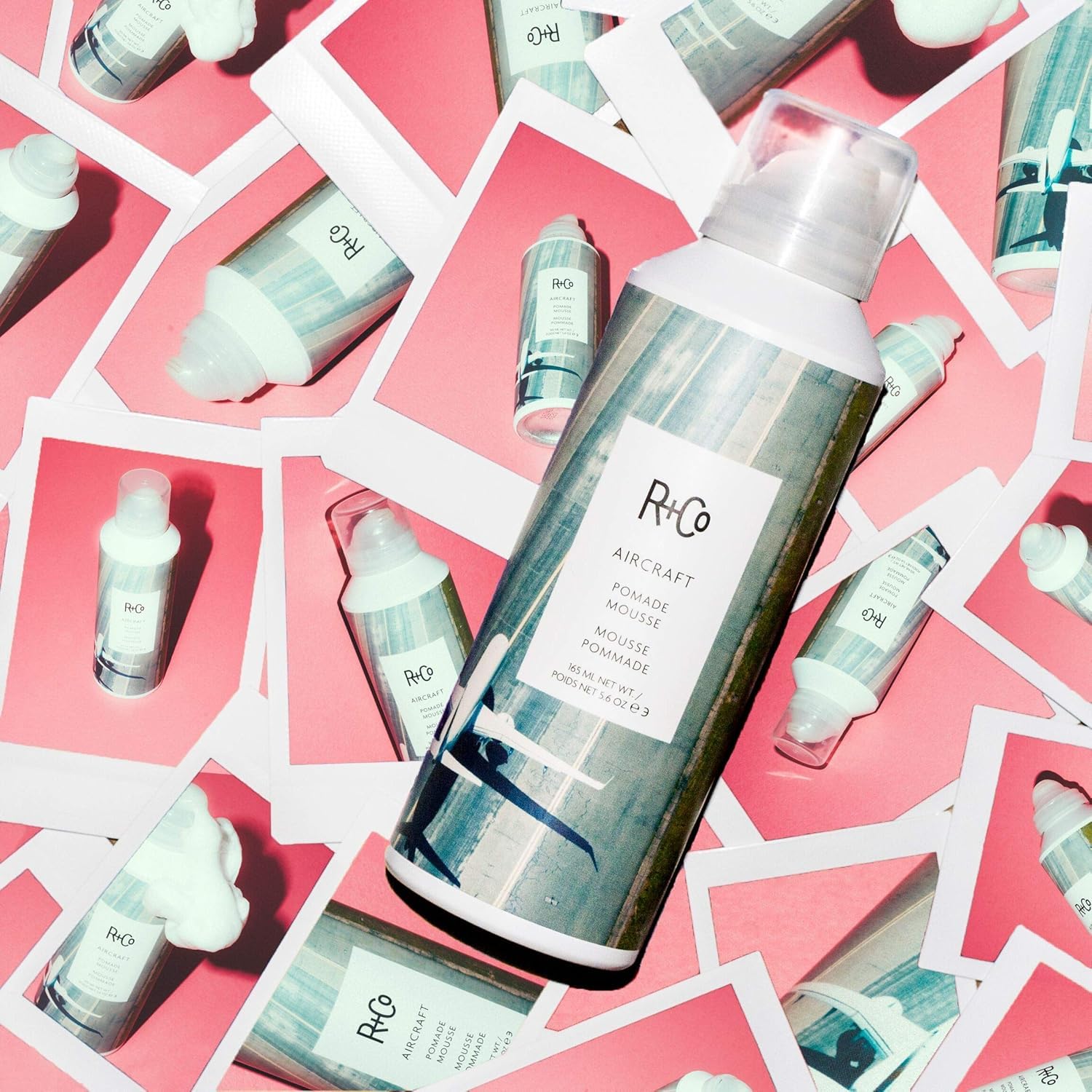 R+Co Aircraft Pomade Mousse hand-application captures even distribution