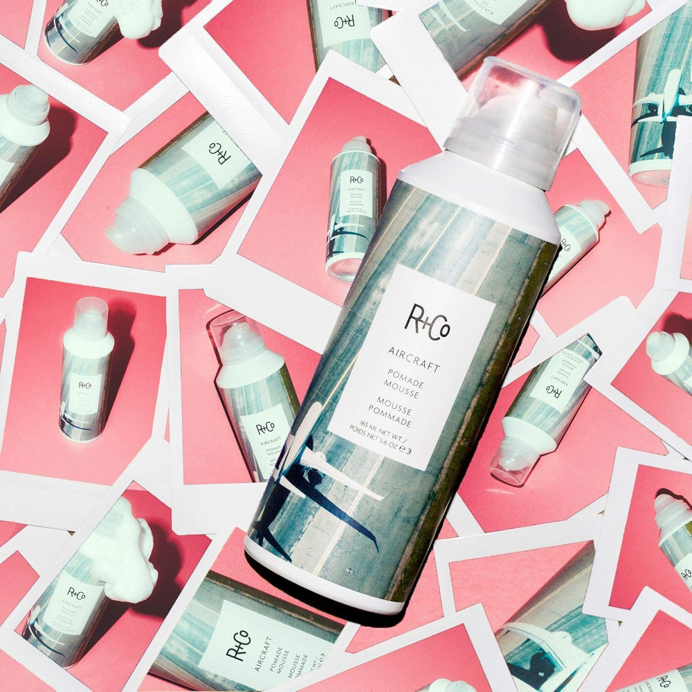 R+Co Aircraft Pomade Mousse hand-application captures even distribution