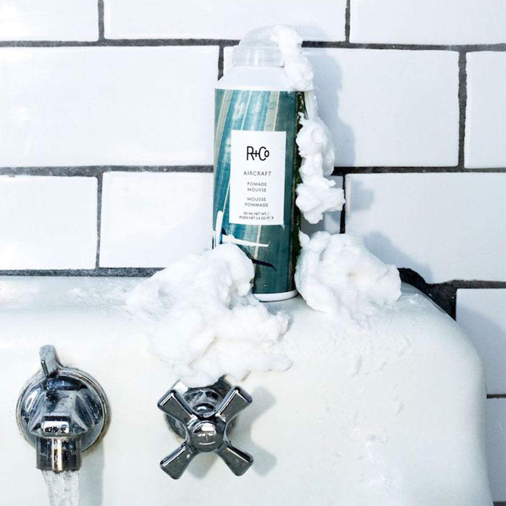 R+Co Aircraft Pomade Mousse second-day-texture highlights easy refresh