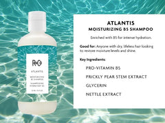 R+Co Atlantis shampoo lather showcasing deep cleansing and shine.