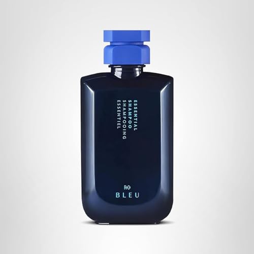 R+Co BLEU Essential Shampoo glossy-bottle-view emphasizes body, bounce, and shine