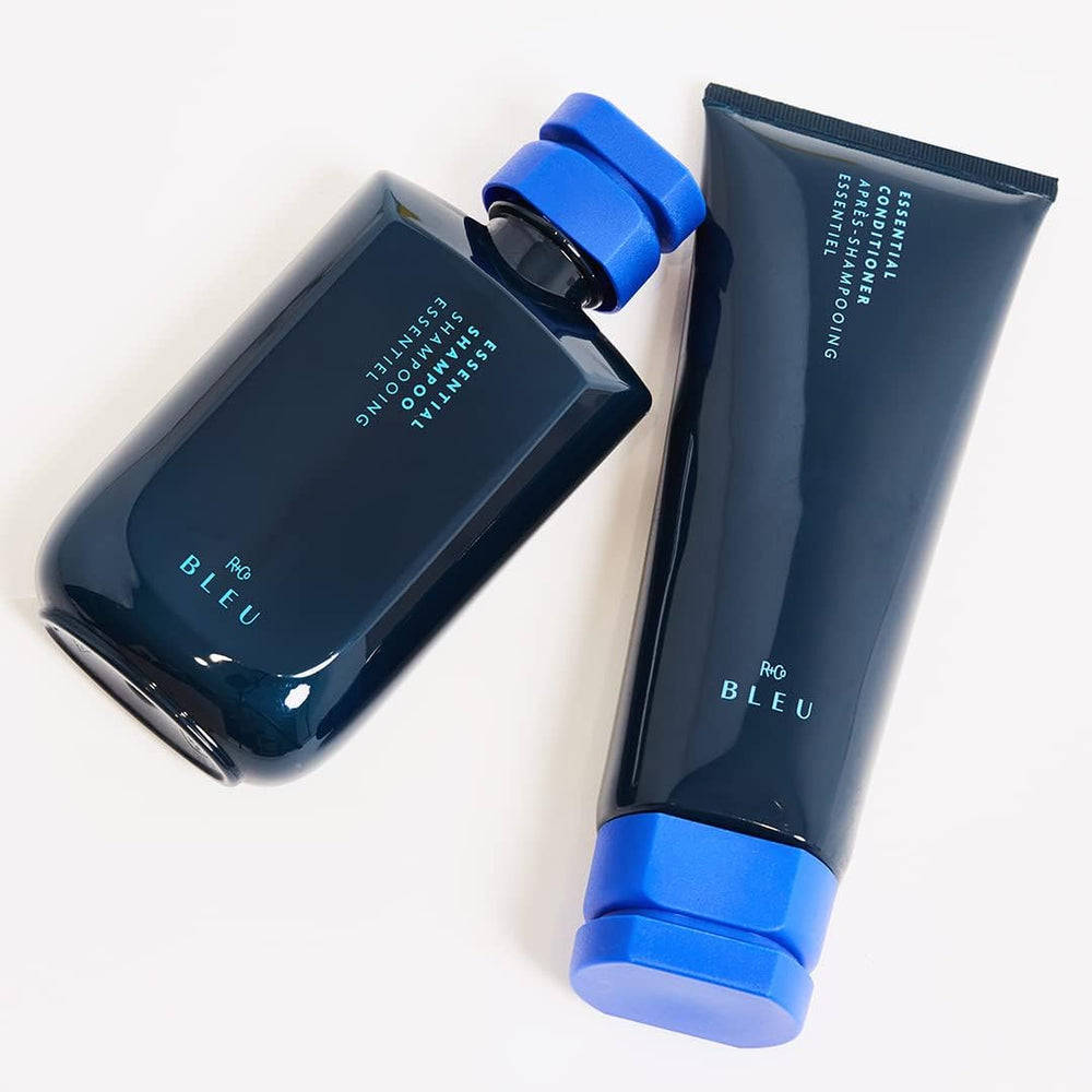 R+Co BLEU Essential Shampoo hair-shine closeup promises gloss and detangling ease
