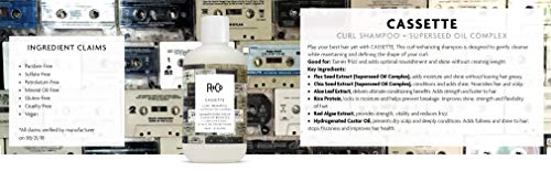 R+Co CASSETTE Curl Shampoo on model hair with defined, bouncy curls.