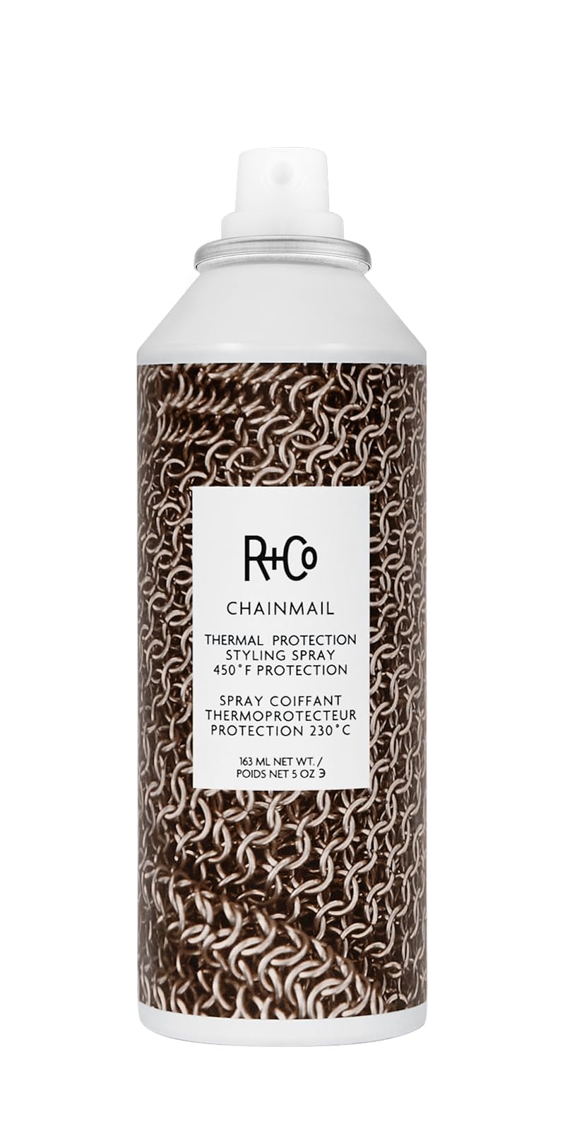 R+Co Chainmail bottle front indicates heat protection and versatile styling.
