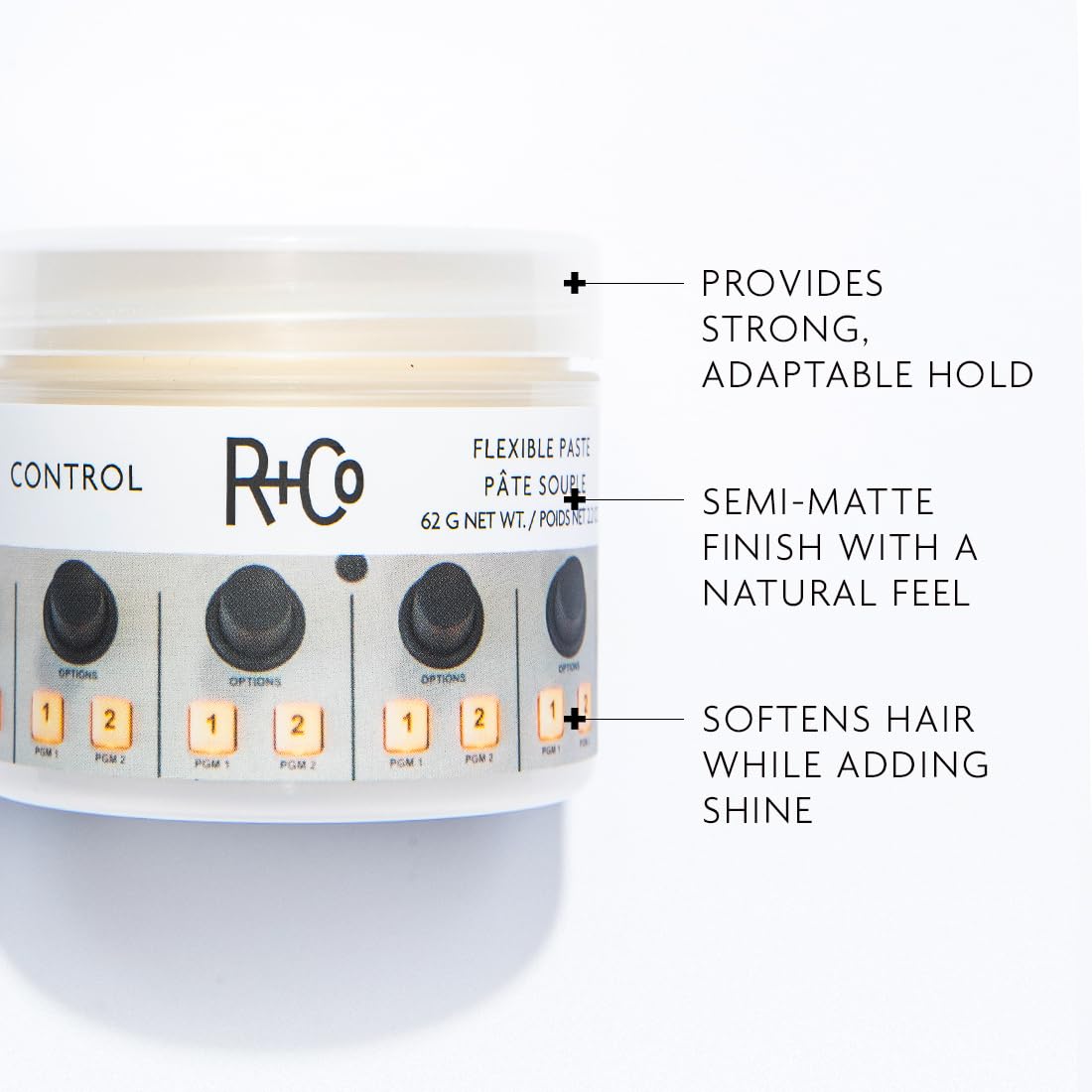 rco control flexible paste jar closeup highlights creamy texture for easy styling