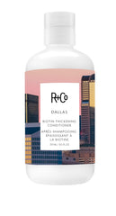 R+Co Dallas Biotin Thickening Conditioner bottle shows weightless hydration for fuller hair.