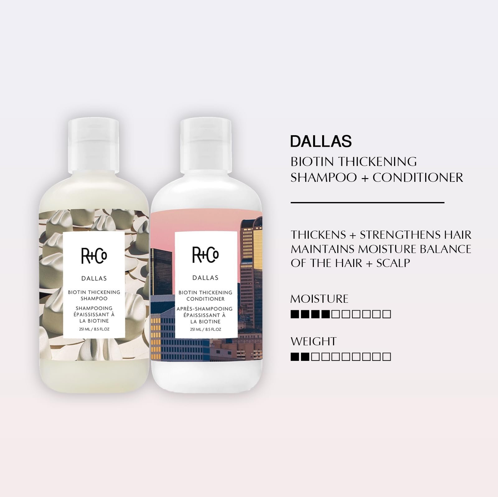 R+Co Dallas biotin conditioner label close-up showing lightweight hydration