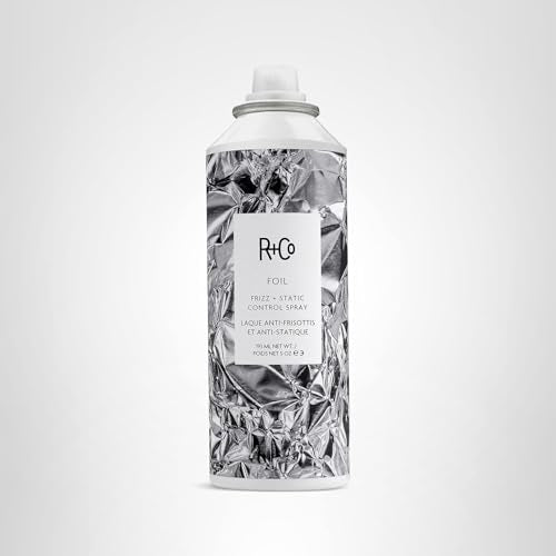 R+Co Foil Frizz Static Spray finish shot illustrates shiny, smooth hair result.