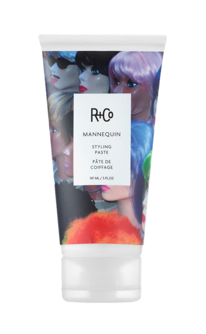 R+Co Mannequin paste tube closeup highlighting matte finish for bed-head styling