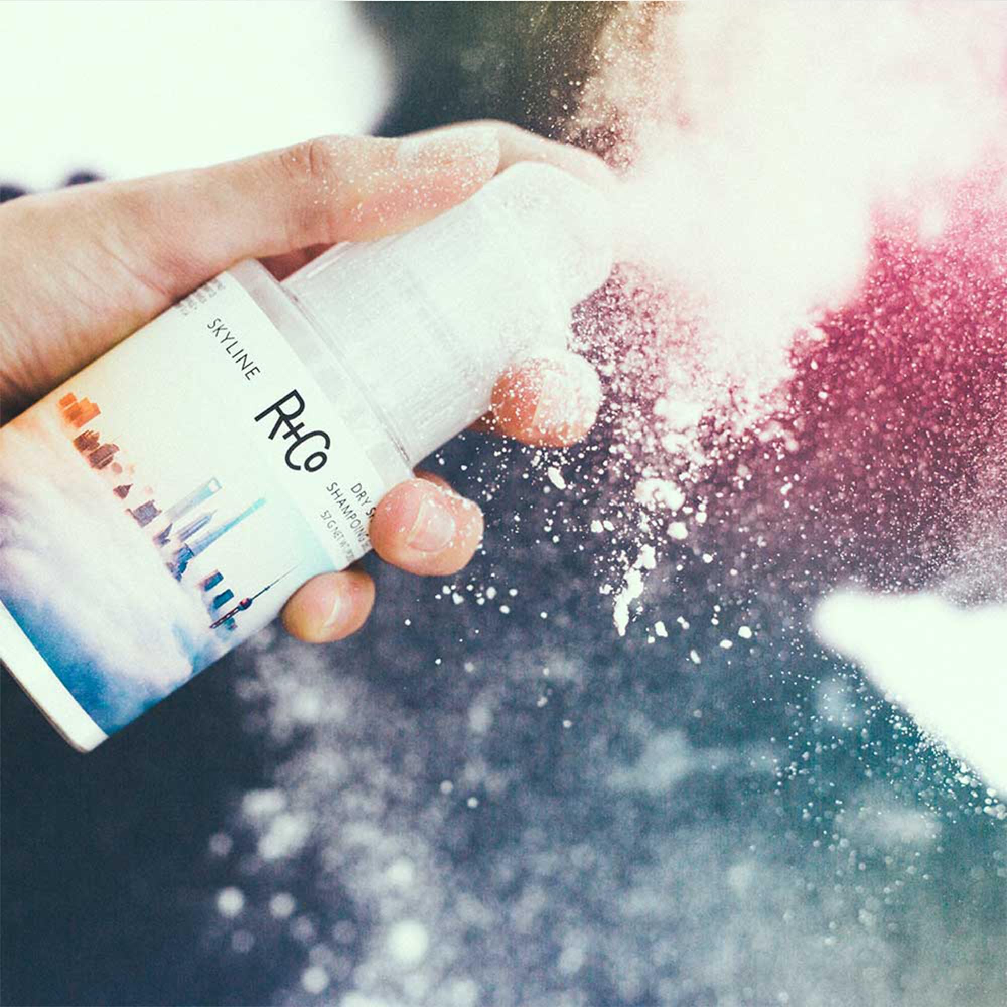 R+Co Skyline dry shampoo after-workout refresh for quick lift.