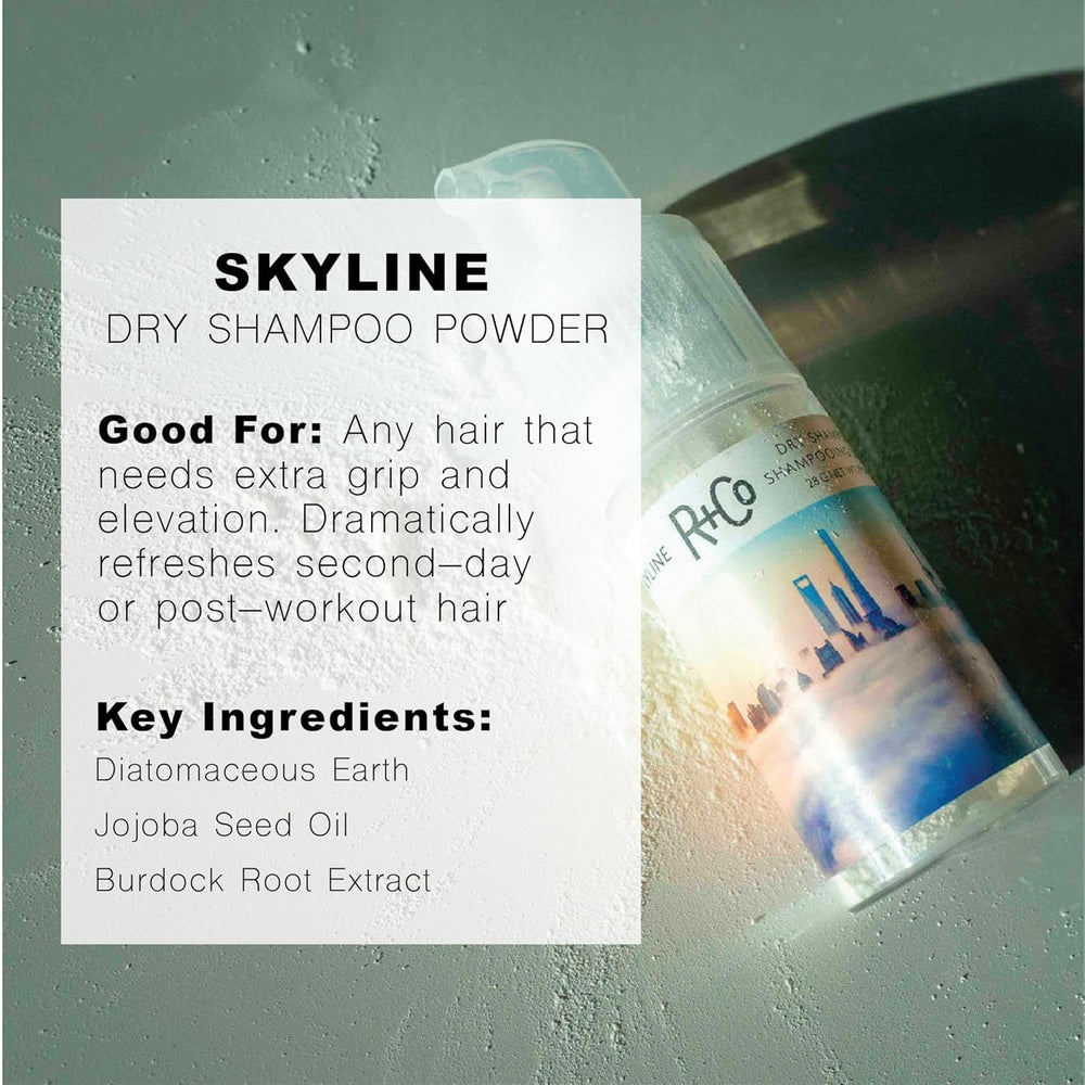 R+Co Skyline dry shampoo precision spray demonstrating targeted application.