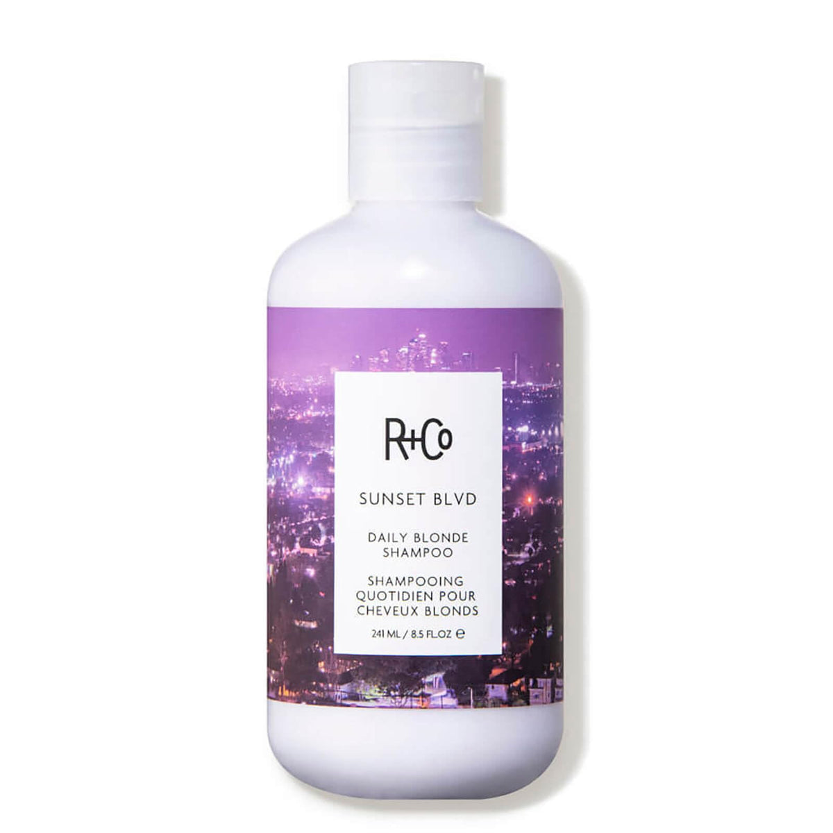 R+Co Sunset Blvd bottle promotes daily brightening for blondes with a gentle formula