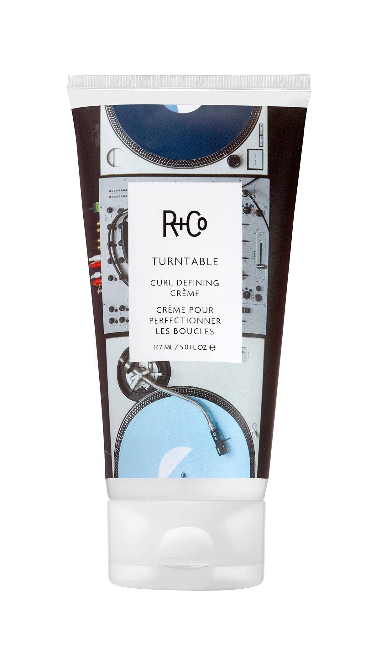 R+Co TURNTABLE bottle shows sleek packaging for easy curl styling