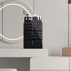 READAEER cosmetics storage front view shows ample drawer capacity for brushes and lipsticks.