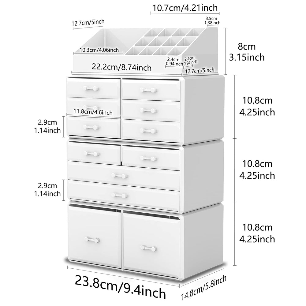 READAEER makeup organizer top compartments keep small items within reach and visible.