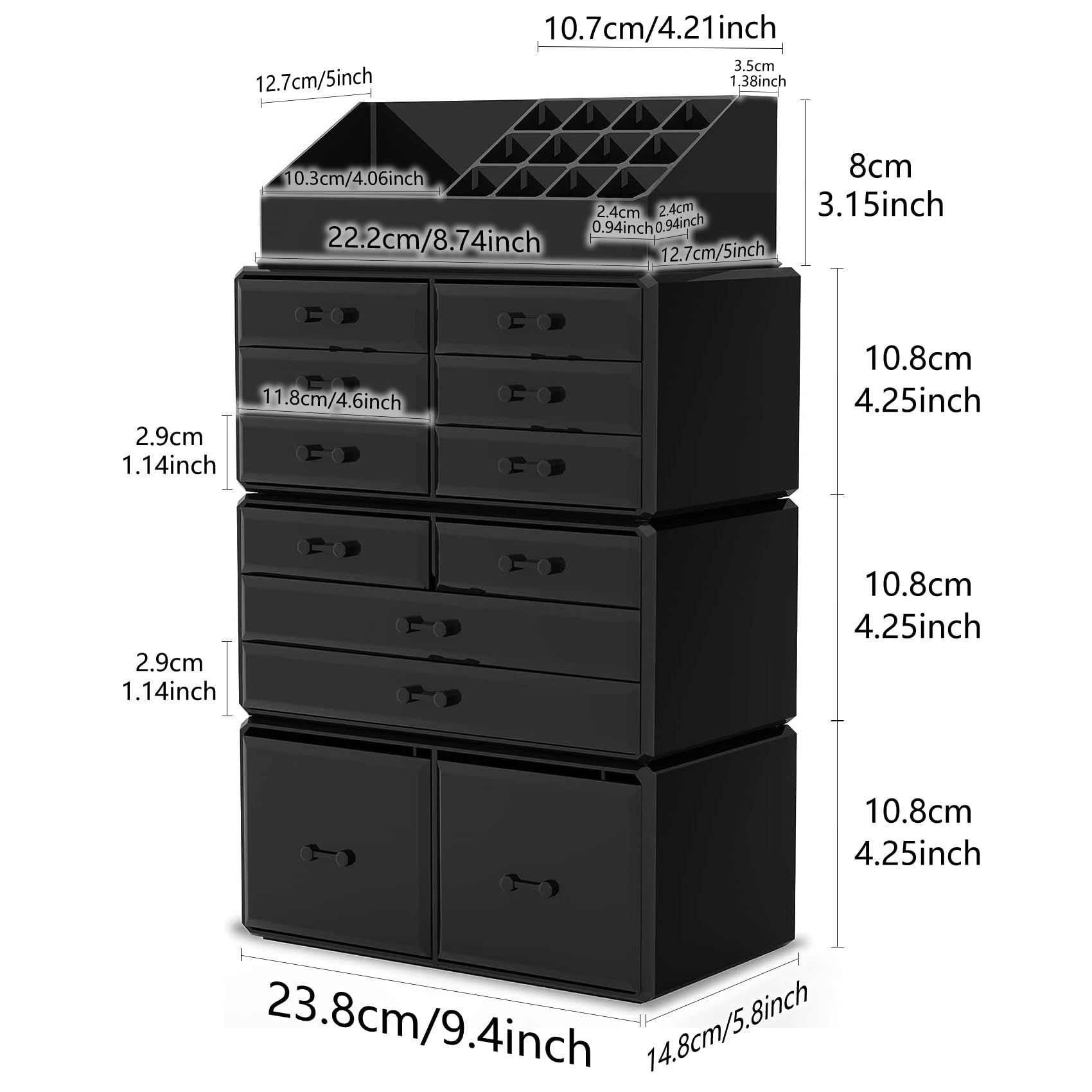 READAEER organizer top compartments close-up for quick access to items.