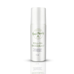 Real Purity Roll-On Deodorant bottle closeup shows gentle, long-lasting protection for sensitive skin