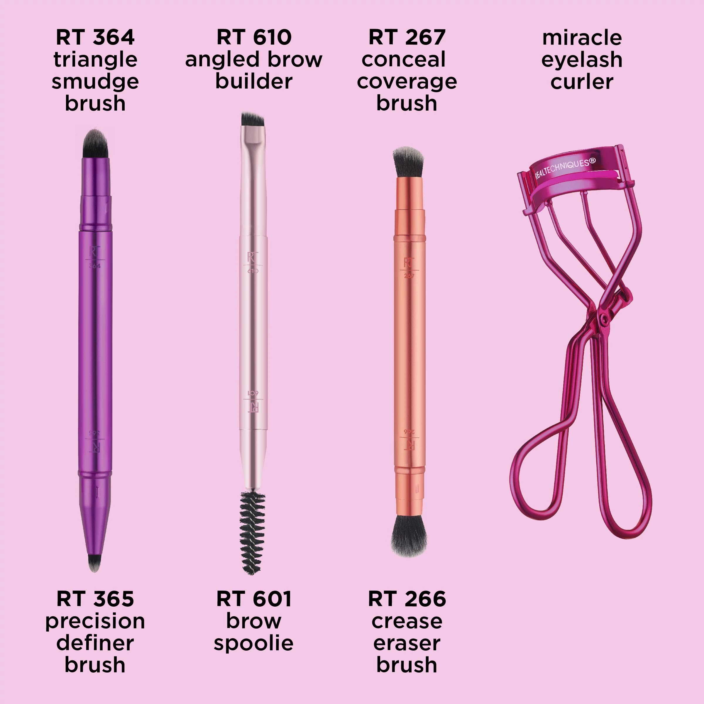 Real Techniques Angled Brow Builder Brush close-up for natural brows.