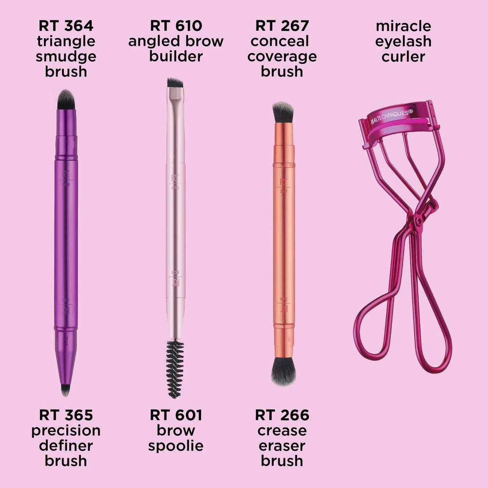 Real Techniques Angled Brow Builder Brush close-up for natural brows.