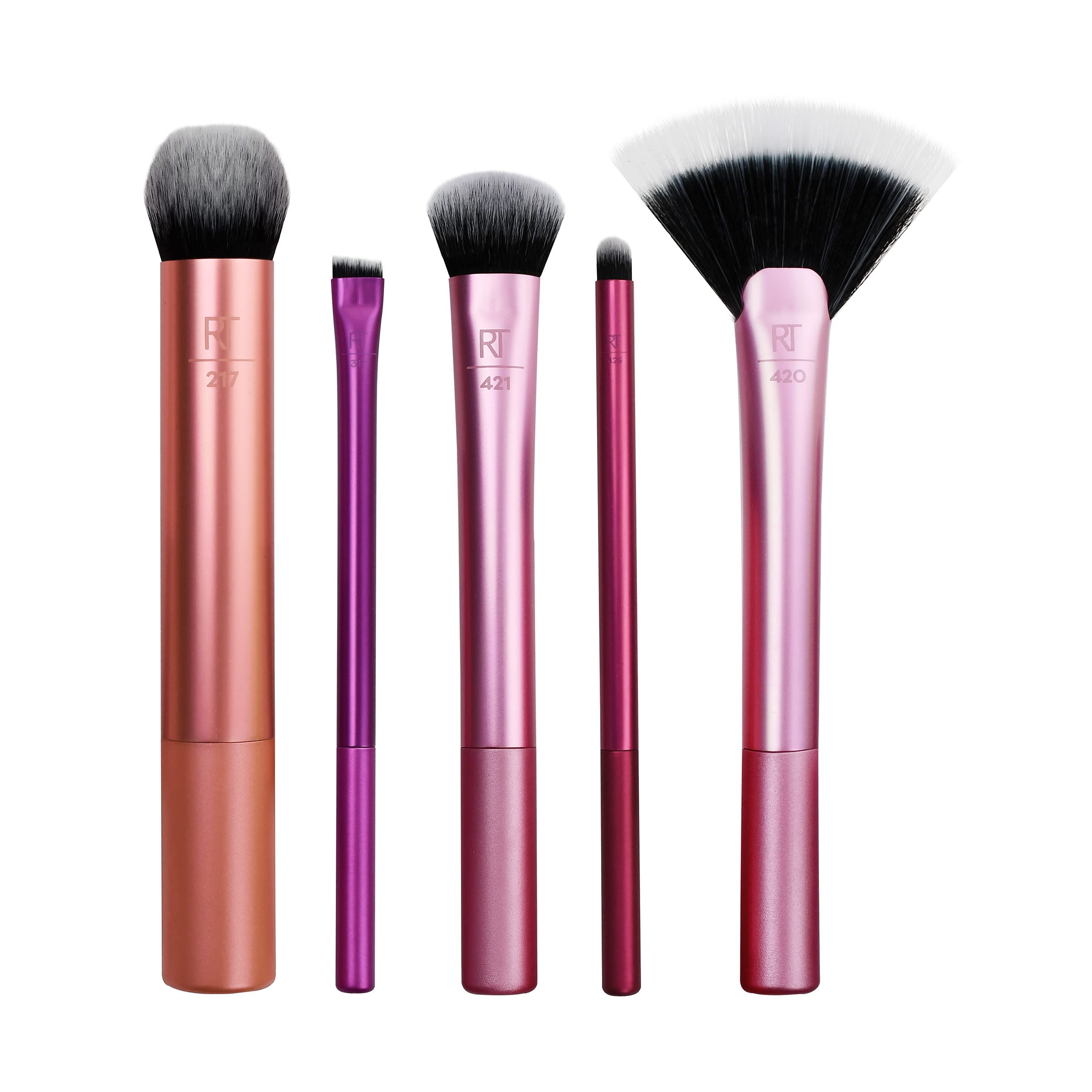 Real Techniques Artist Essentials Set full view showcases versatile brushes for face, eyes, and lips