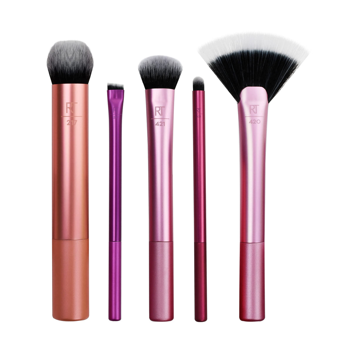 Real Techniques Artist Essentials Set full view showcases versatile brushes for face, eyes, and lips