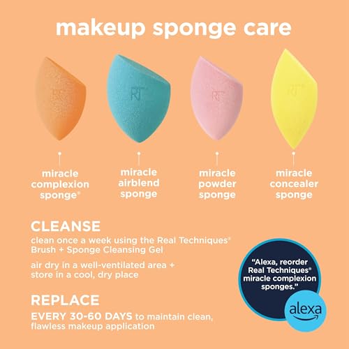 3-point application guide with Real Techniques sponge.