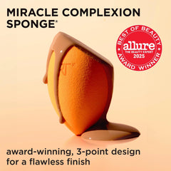 Flat-edge application guides precise foundation placement with Real Techniques sponge.