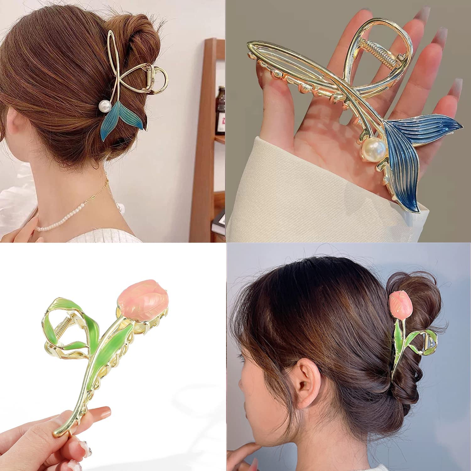 REALHUNLEE flower metal hair clip fishtail in gold combines grip with unique texture