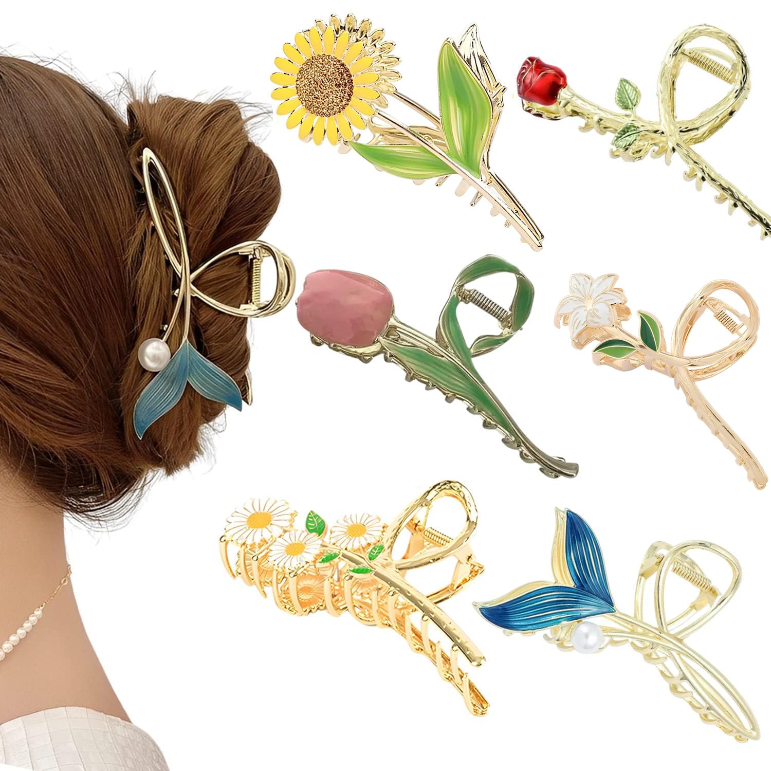 REALHUNLEE flower metal hair clip rose in gold provides strong hold and elegant style