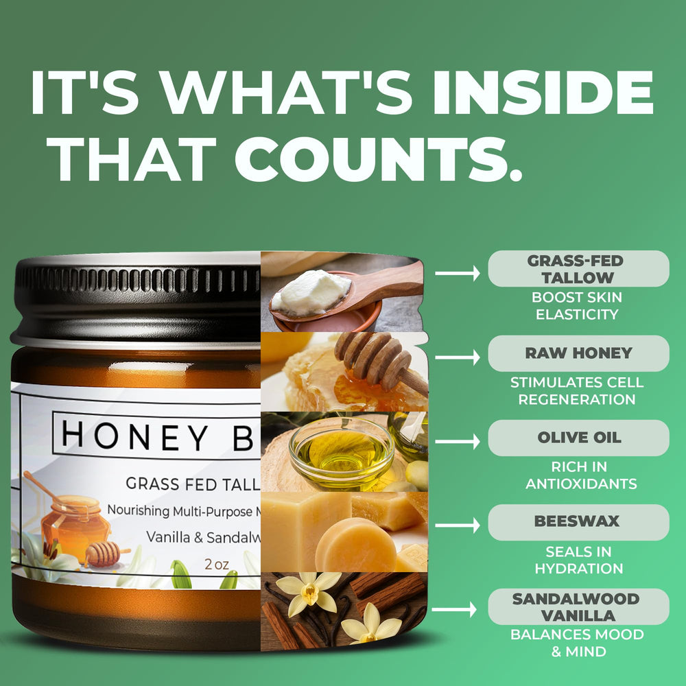 Really Good Blends Tallow Honey Balm hands image showing deep hydration for dry knuckles.