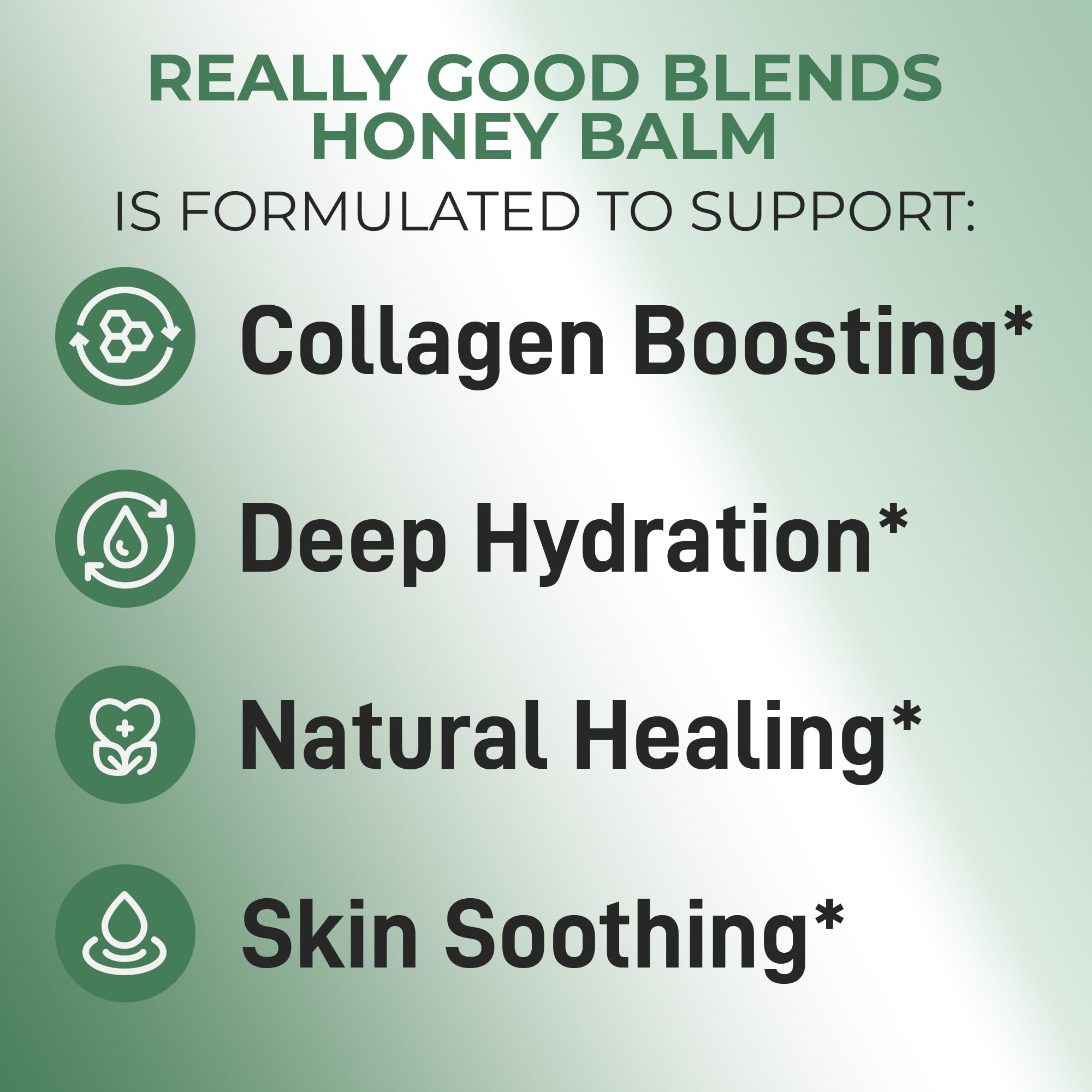 Really Good Blends Tallow Honey Balm ingredients display a six-ingredient formula ideal for sensitive skin.