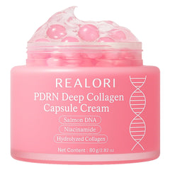 Realori PDRN Capsule Cream bottle showcases a pink jelly formula for firming hydration