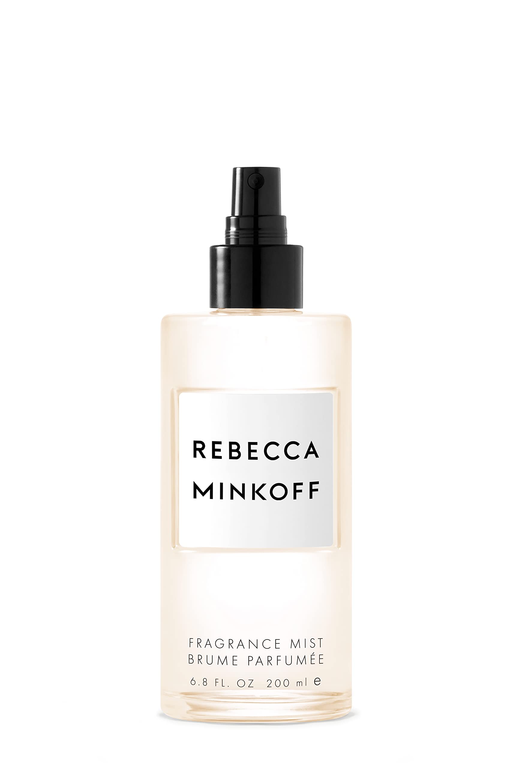 Rebecca Minkoff body spray bottle from the front, premium packaging for daily wear.