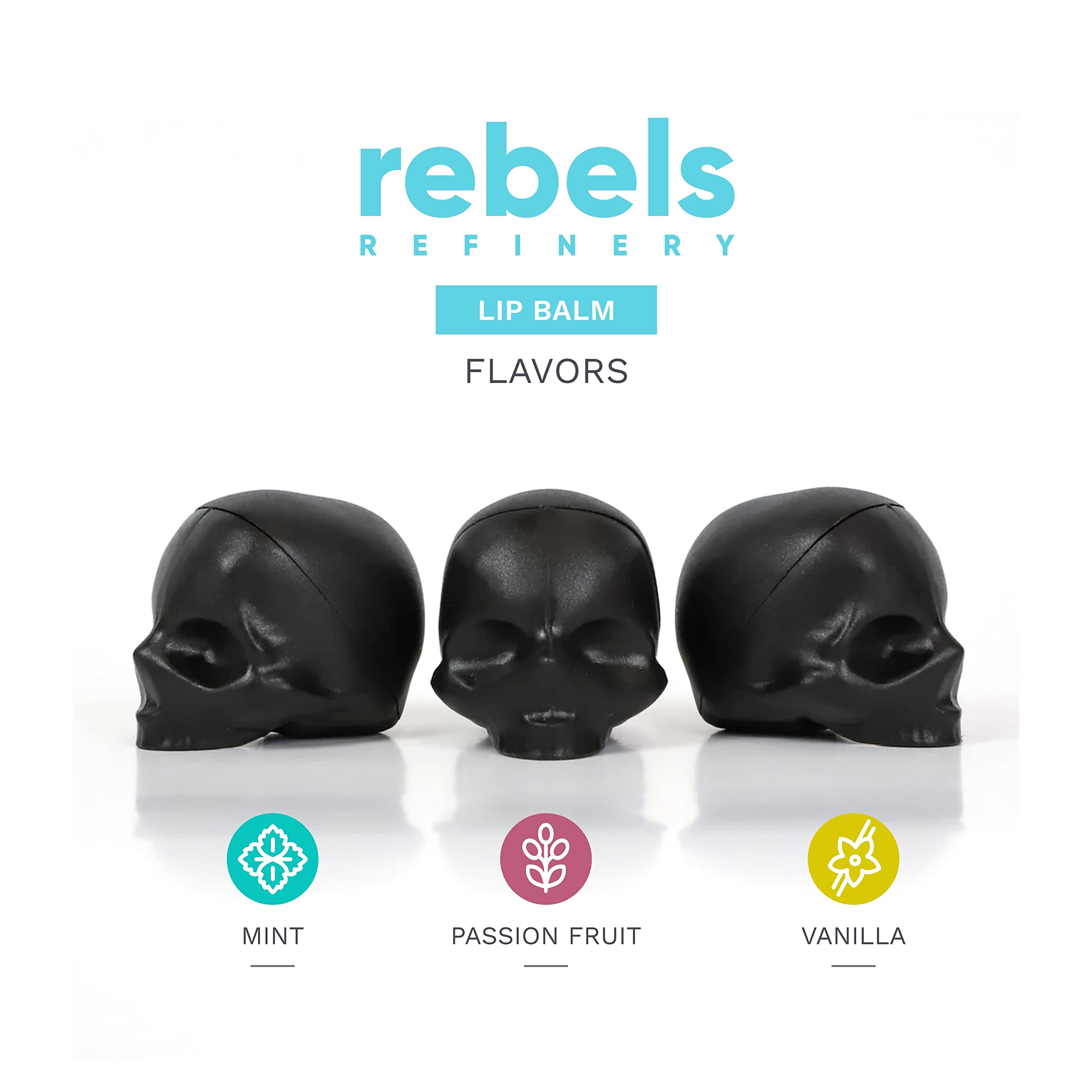 REBELS REFINERY skull lip balm exterior shows compact tube for easy carry and daily use