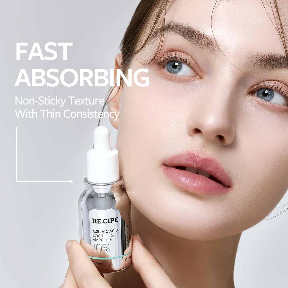 RE:CIPE Azelaic Acid 10 packaging highlights clean, travel-friendly ampoule